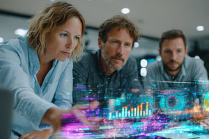 Team analyzing data futuristic inter, a Photo by Pixeness Studio