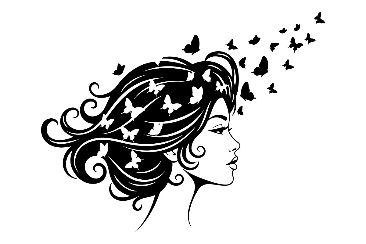 Woman Butterfly Hair Silhouette, an Object Illustration by yasushie (Photo 4 of 31)