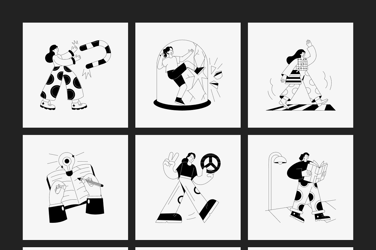 250 Monochrome Illustration Set, a Person Illustration by Vectors Market (Photo 16 of 18)