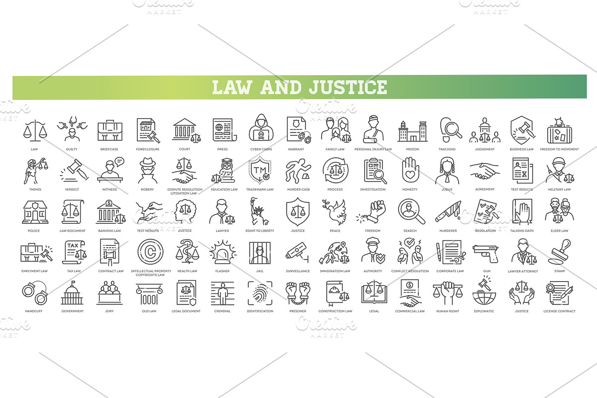 Law and Justice line icons, an Icon by Tettygreen