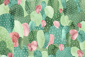 Cactus Greens Watercolor Graphics