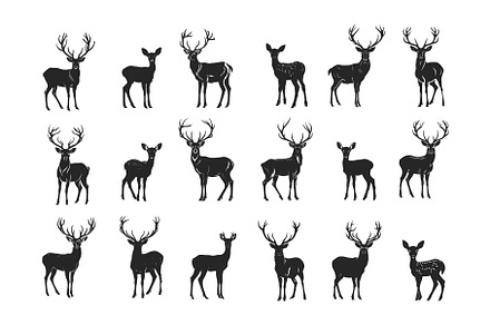Deer black silhouettes vector set, an Animal Illustration by Stock-Smart-Start