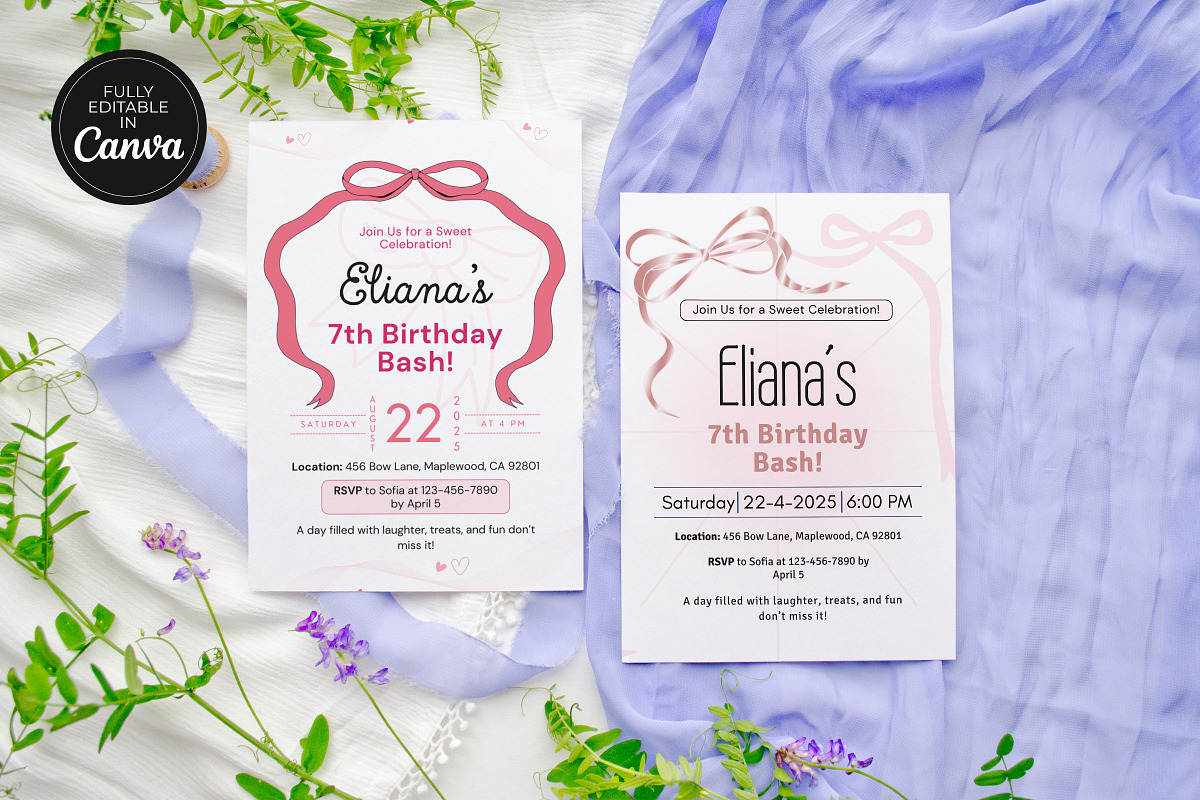 Pink Bow Birthday Invitation Temp, an Invitation Template by Snapybiz (Photo 4 of 10)