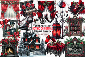 Watercolor Gothic Christmas Clipart, an Illustration by Canvas Craft