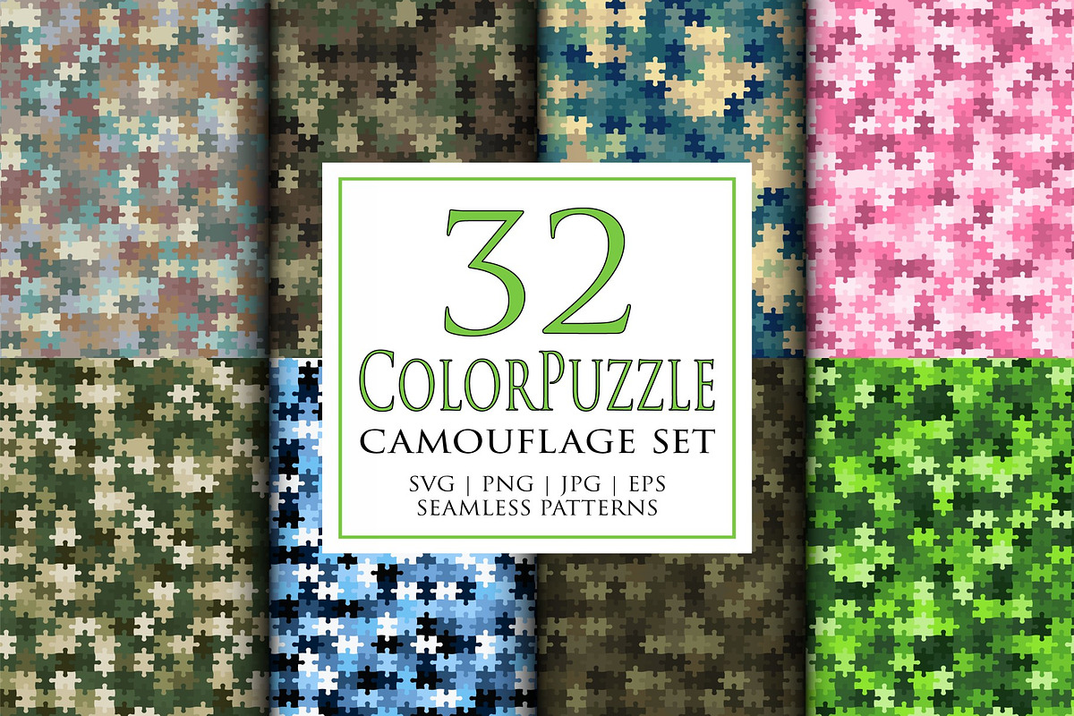 Vector jigsaw puzzle mozaic camo set, a Pattern Graphic by ArchonDigitalShop (Photo 1 of 9)