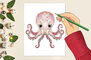 Watercolor Cute Octopus Clipart, an Illustration by CraftArtStudio (Thumbnail 4 of 4)