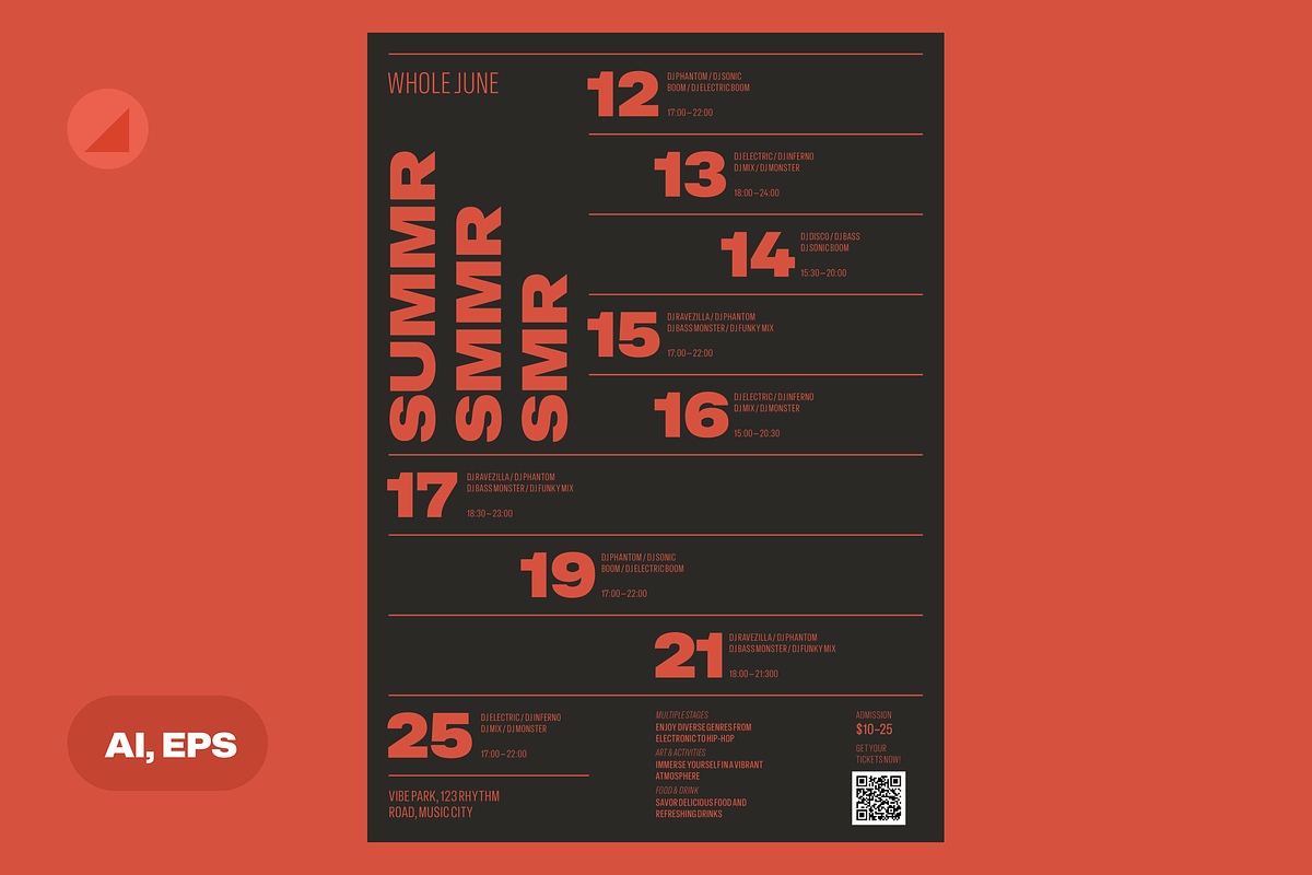Summer Party Events Calendar Flyer, a Flyer Template by EDT.Graphics