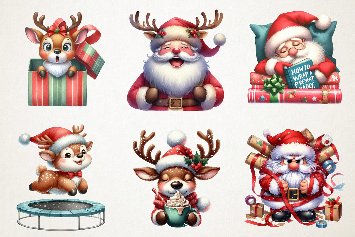 Quirky Santa & Reindeer Christmas Cl, an Illustration by RobertsArt (Photo 7 of 7)