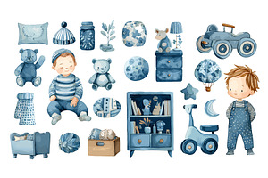 Baby shower boy. Blue watercolor, an Object Illustration by Stock-Smart-Start