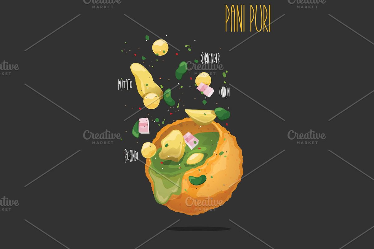 Pani Puri. Vector illustration, a Food Illustration by AKOMIX (Photo 1 of 2)