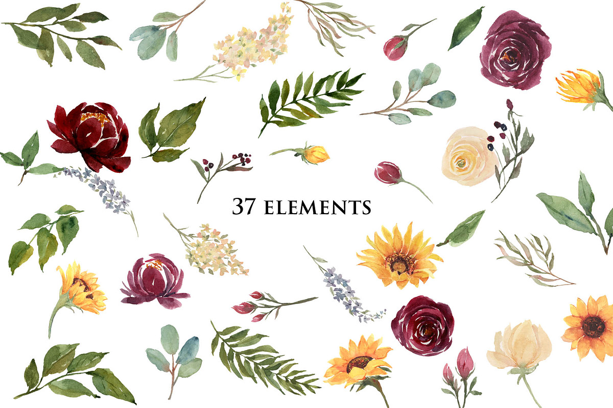 Sunflowers and Burgundy Flowers, an Illustration by Graphic Blue Bird (Photo 4 of 11)