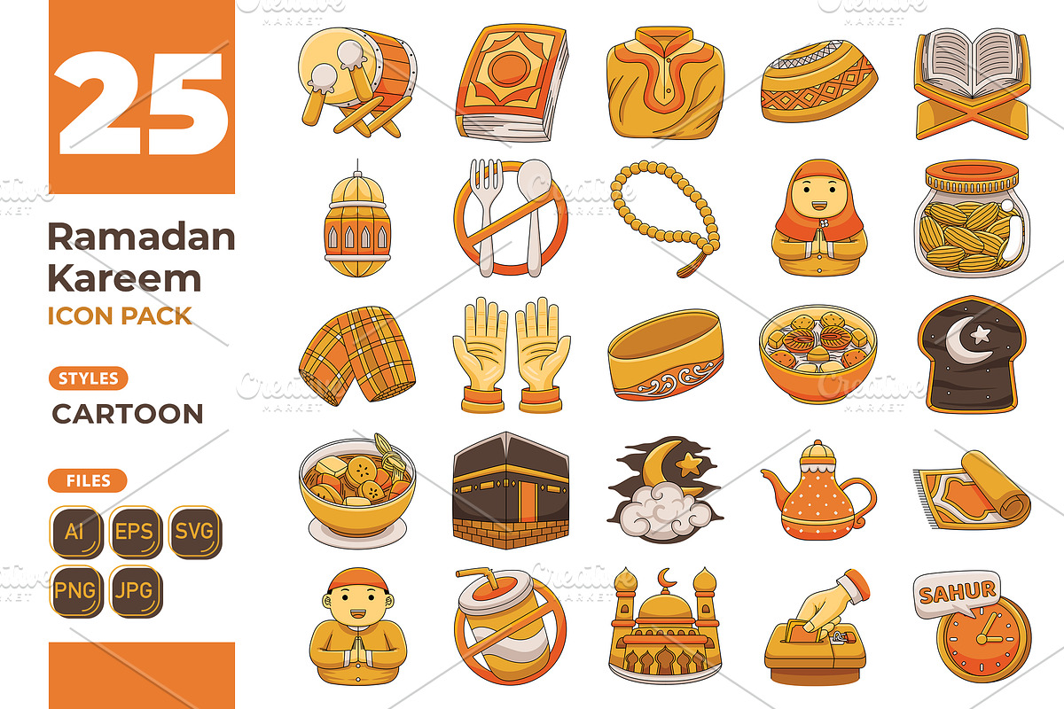 Ramadan Kareem Icon (Cartoon Style), an Outline Icon by MEDZ (Photo 1 of 3)