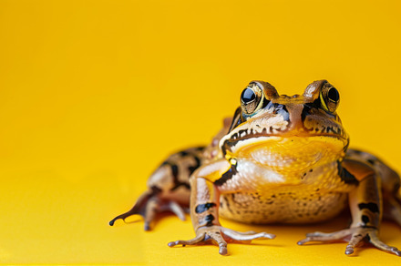 Frog on a yellow background, an Animal Photo by Handmadefont