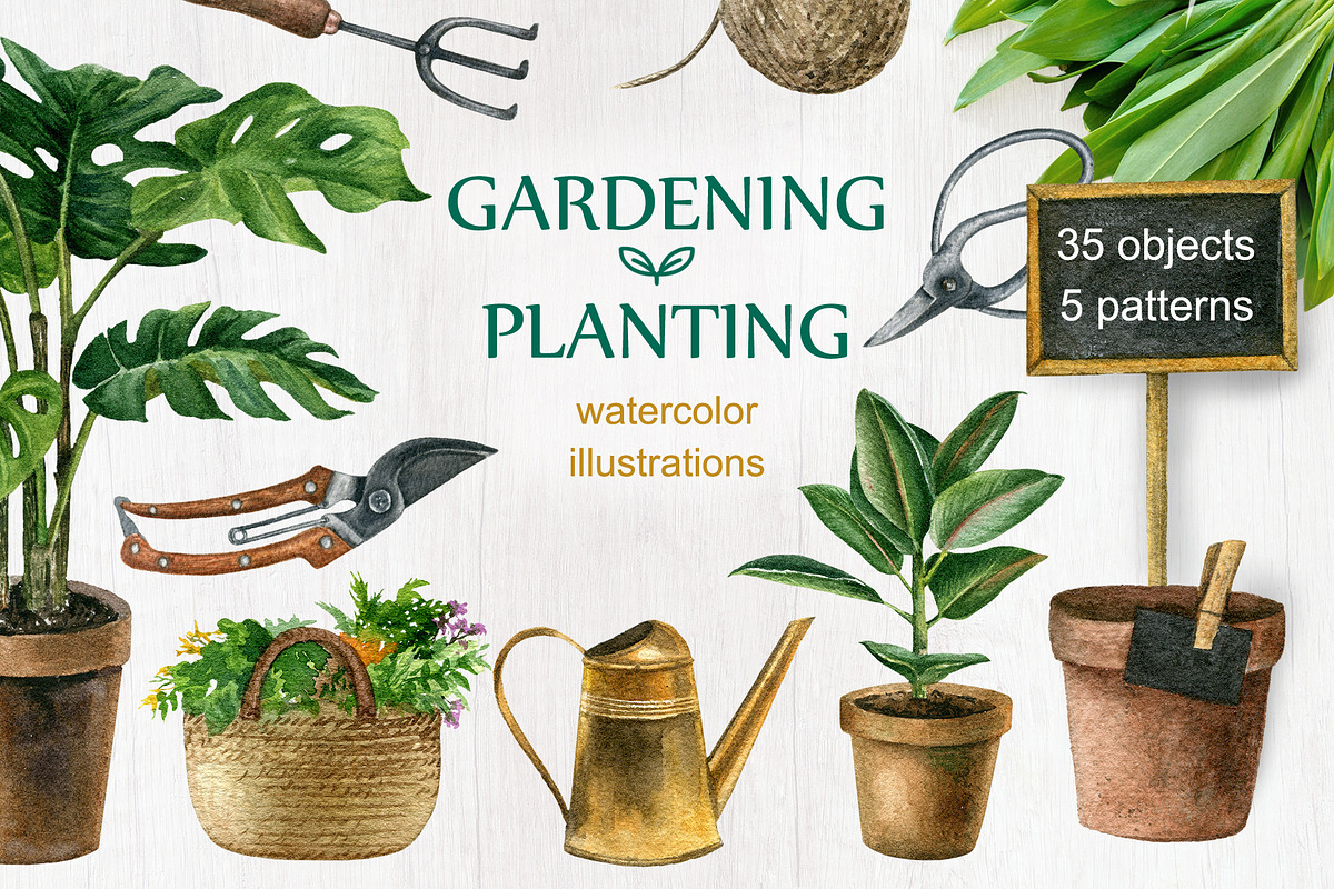 Gardening&planting watercolor set, an Illustration by Nastilustra (Photo 1 of 7)