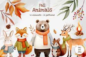 Watercolor animals. Autumn woodland, an Illustration by Hanna's ArtLab