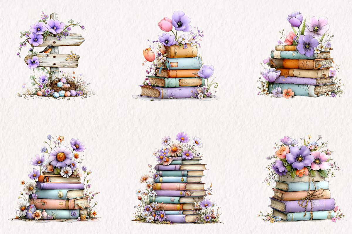 Spring Flower Book Stack Sublimation, an Illustration by CreationArt (Photo 6 of 7)