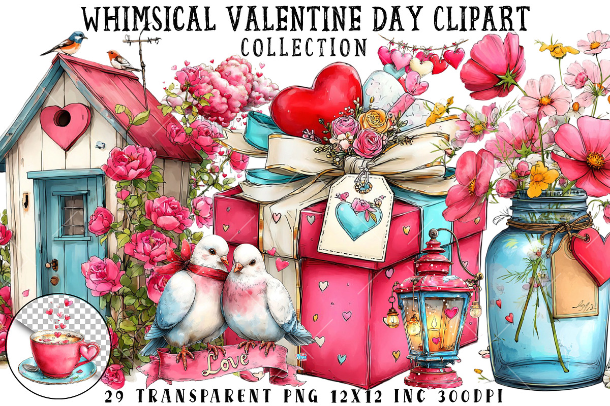 Whimsical Valentine Day Clipart, an Illustration by OK Design (Photo 1 of 6)