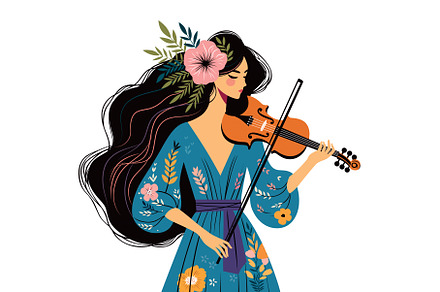 Woman Playing Violin on White