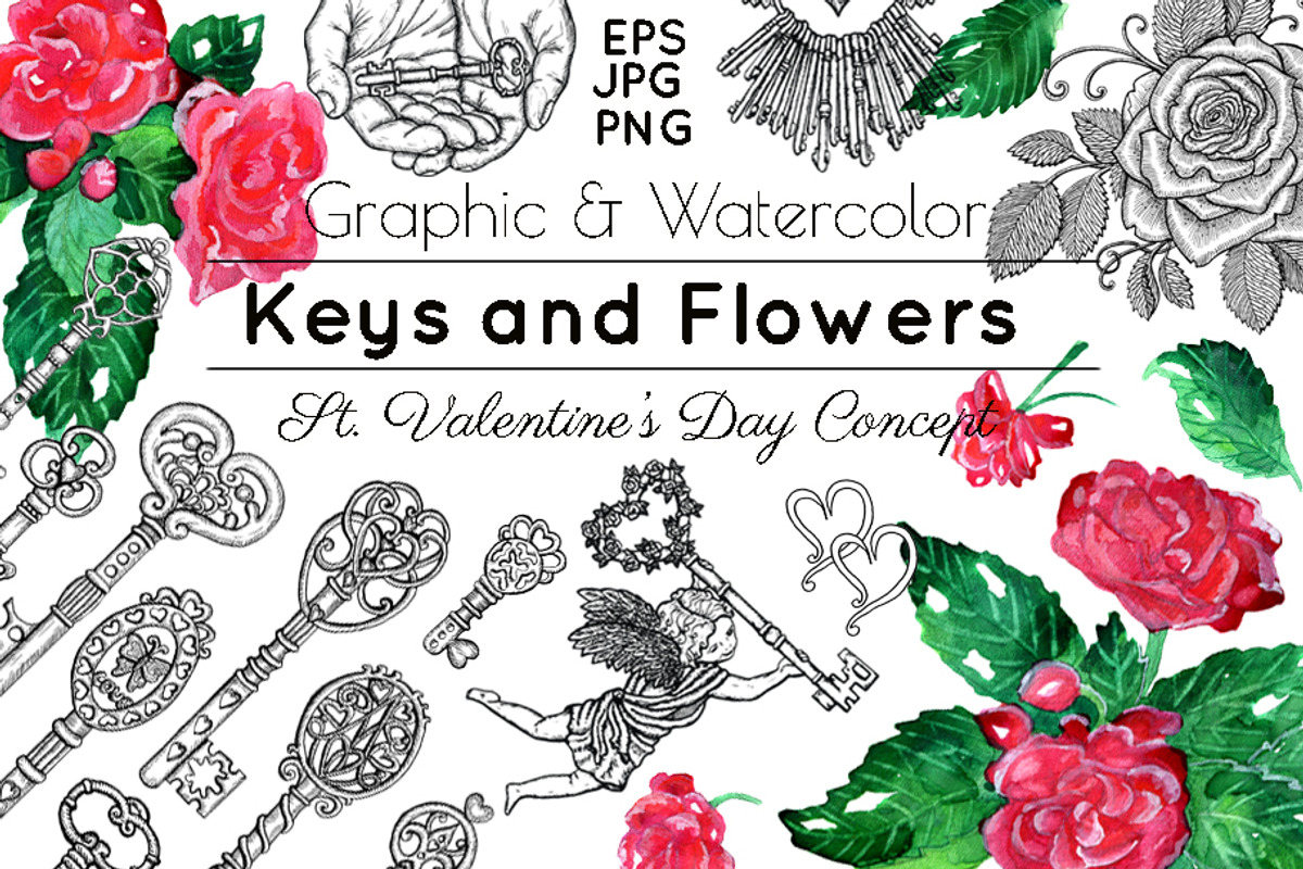 Old keys and roses, an Object Graphic by Samiramay