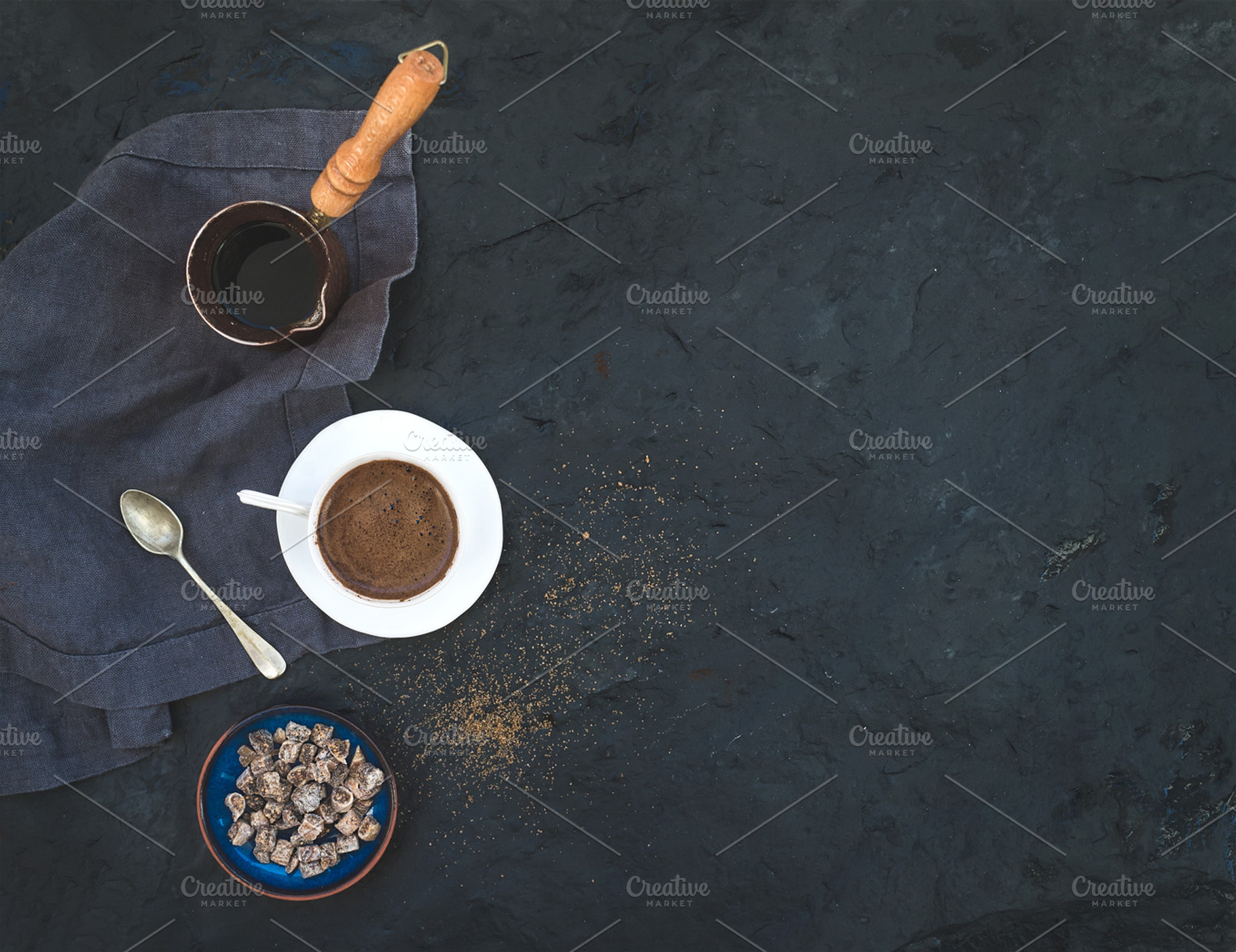 Cup of black coffee with dried figs, a Food & Drink Photo by Foxys