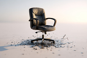 Office chair appears to melt into ground creating surreal scene of exhaustion a, a Photo by AlyaAnd