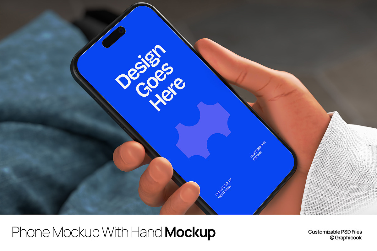 Phone Mockup With Hand Mockup, a Device Mockup by graphicook (Photo 1 of 4)
