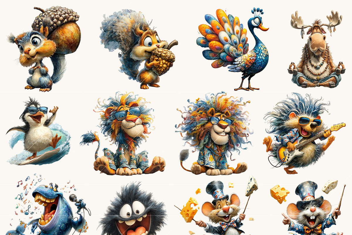 Whimsical Animals Clipart Bundle, an Animal Illustration by BusyDaydesign (Photo 3 of 9)