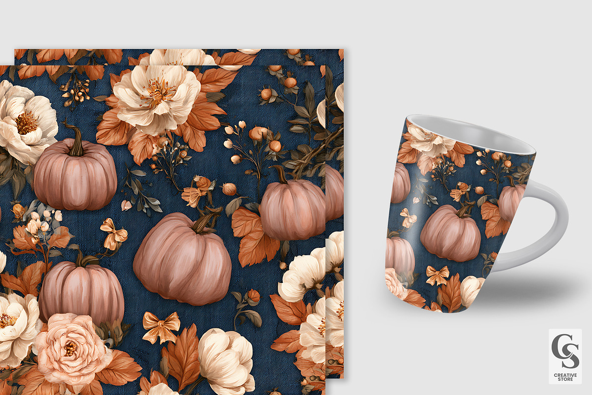 Cowgirl Denim Pumpkin Digital Paper, a Pattern Graphic by Creative Store (Photo 2 of 5)