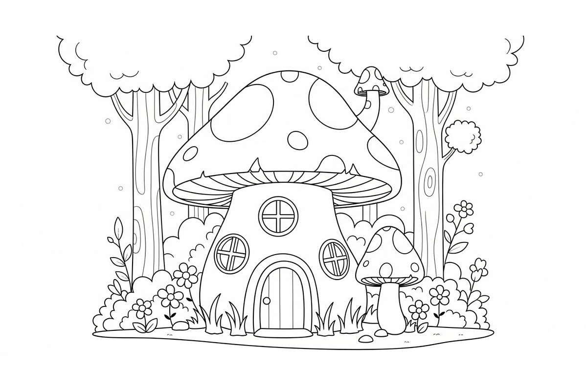 Whimsical Mushroom House Line Art bu, an Illustration by Designs_River (Photo 47 of 51)