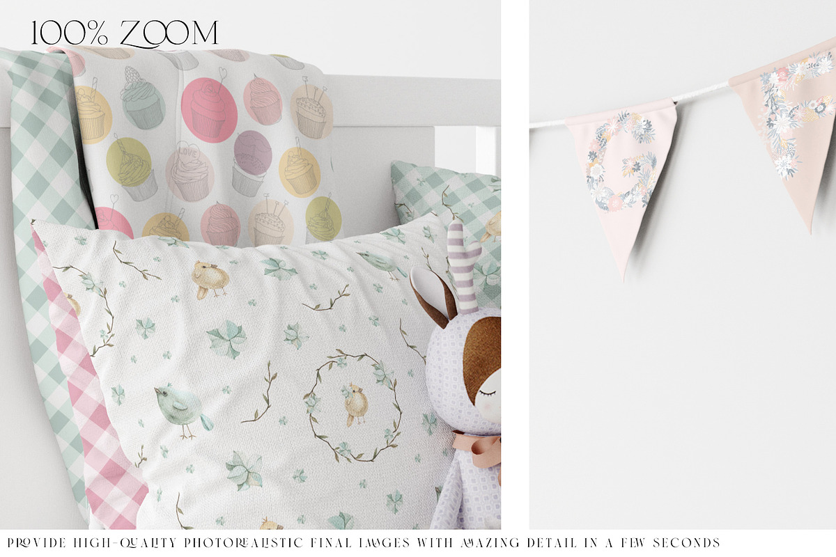 Baby Crib Duvet & Pillows Mockup, a Household Mockup by mock-ups (Photo 4 of 13)