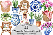 Watercolor Santorini Clipart, a Seasonal Illustration by CitraGraphics (Thumbnail 1 of 6)