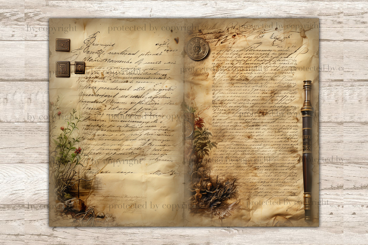 Old Letter Junk Journal Pages, a Decorative Illustration by GlamArtZhanna (Photo 5 of 10)