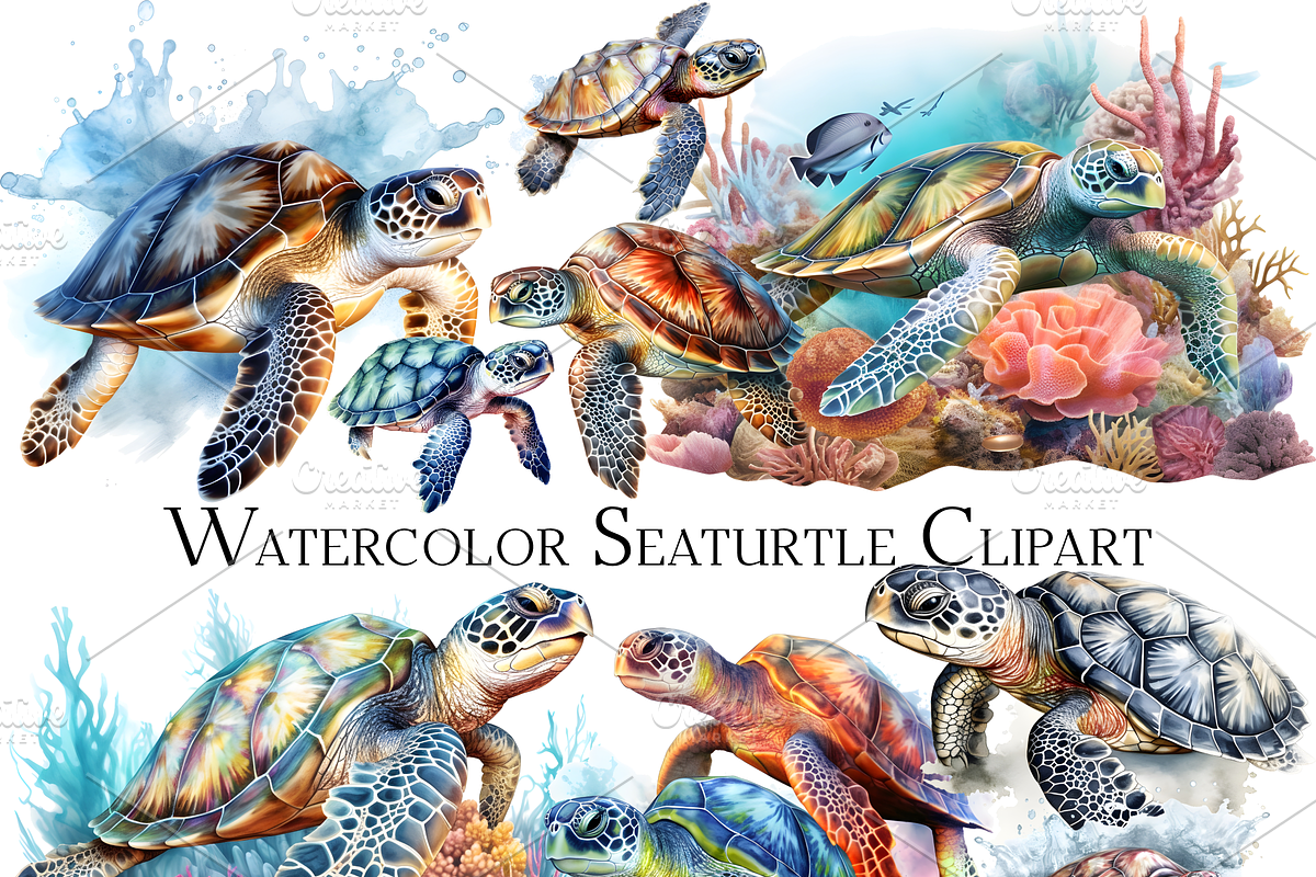 Watercolor Sea Turtle Clipart, an Object Graphic by ArtisticTimberStudio (Photo 1 of 2)