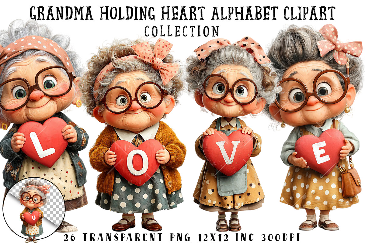 Grandma Holding Heart Alphabet Clipa, an Illustration by OK Design (Photo 1 of 6)