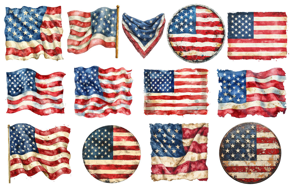 Vintage Grunge American Flag Clipart, an Illustration by Dream Creation (Photo 3 of 4)