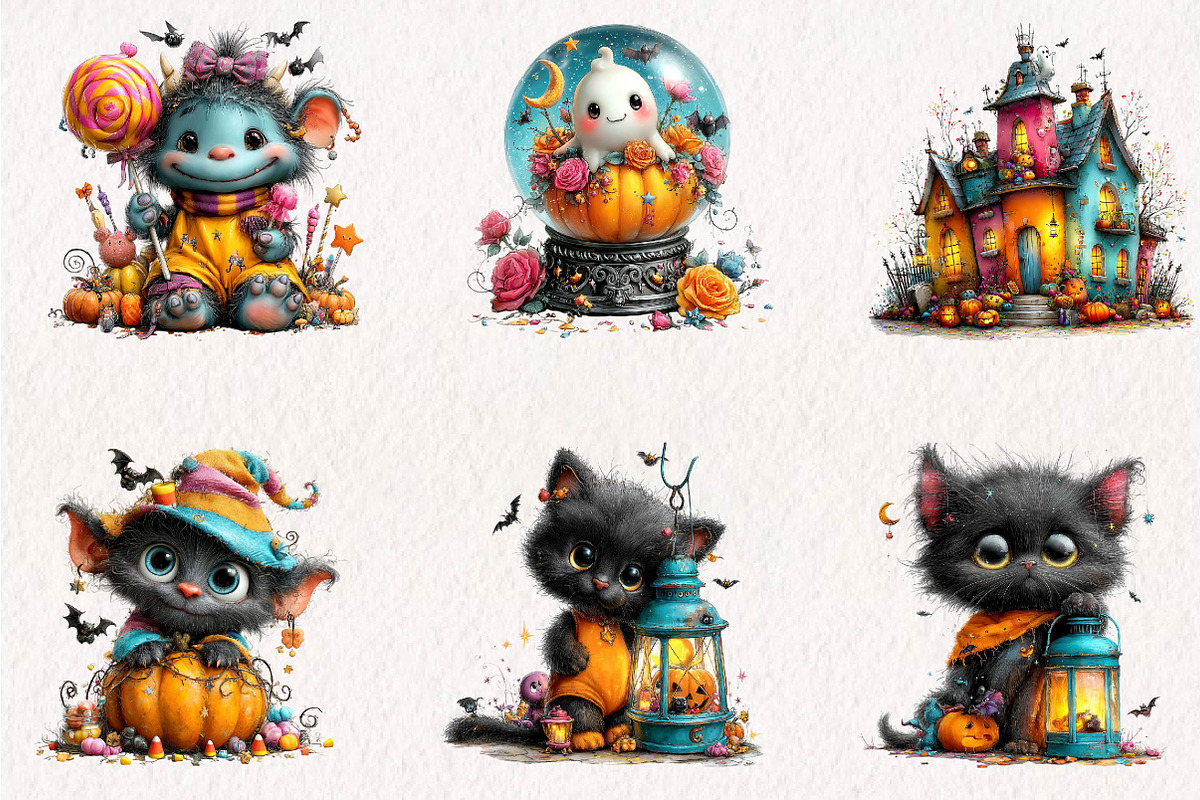 Spooky Cute Halloween Clipart, a Seasonal Illustration by CreationArt (Photo 2 of 7)