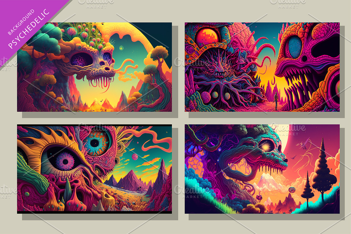 Set of psychedelic backgrounds., a Background Graphic by KENO Mascots (Photo 3 of 4)