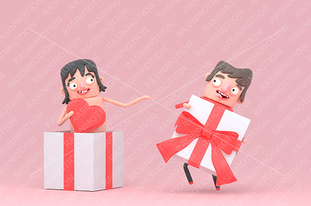 Lovely boy opening his girlfriends