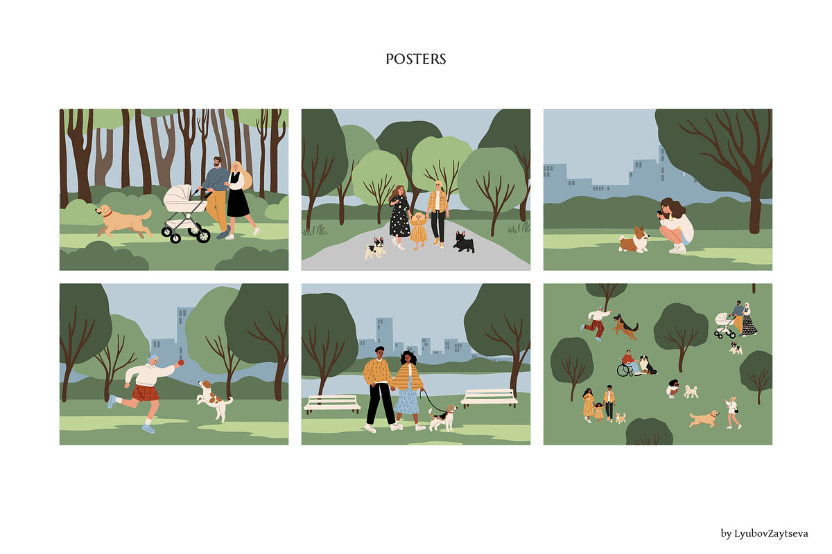 People and dogs in park illustration, a Person Illustration by LyubovZaytseva (Photo 5 of 22)