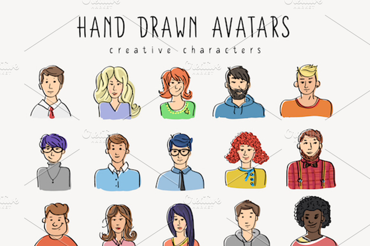 Hand drawn vector avatars set, a Person Illustration by Julia Tim (Photo 2 of 3)