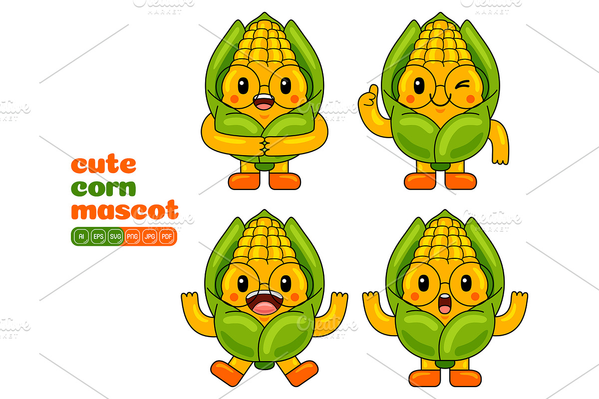 Corn Mascot Character Vector Pack, an Illustration by MEDZ (Photo 5 of 5)