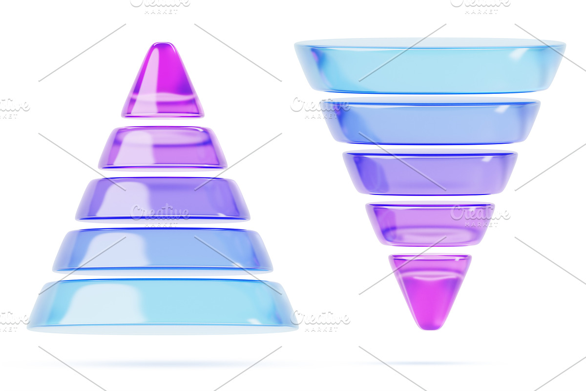 Glass inverted cone and pyramid 3d, a Finance Illustration by Marozhkastudio