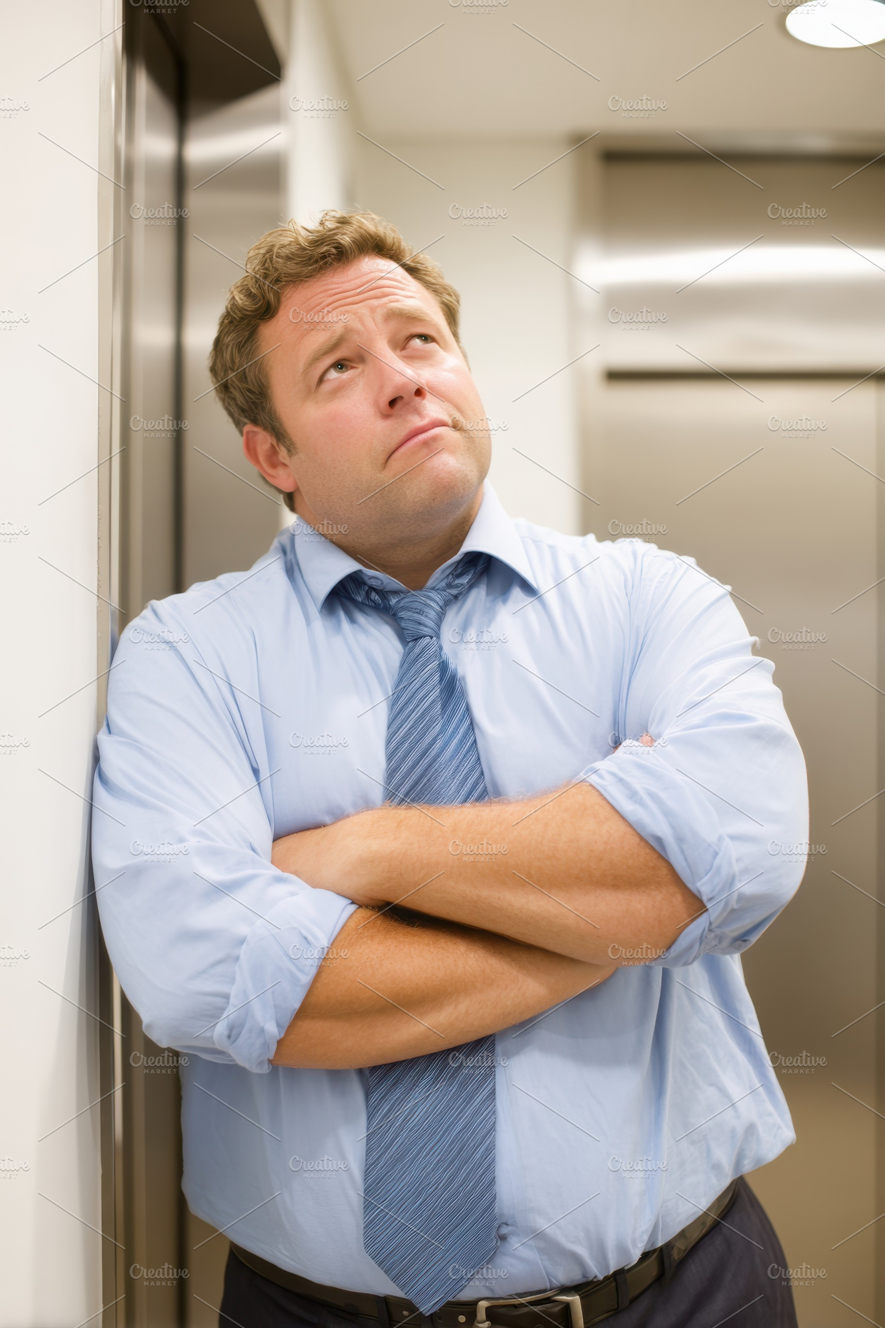 Thoughtful businessman waiting for the elevator, a Person Photo by AlyaAnd