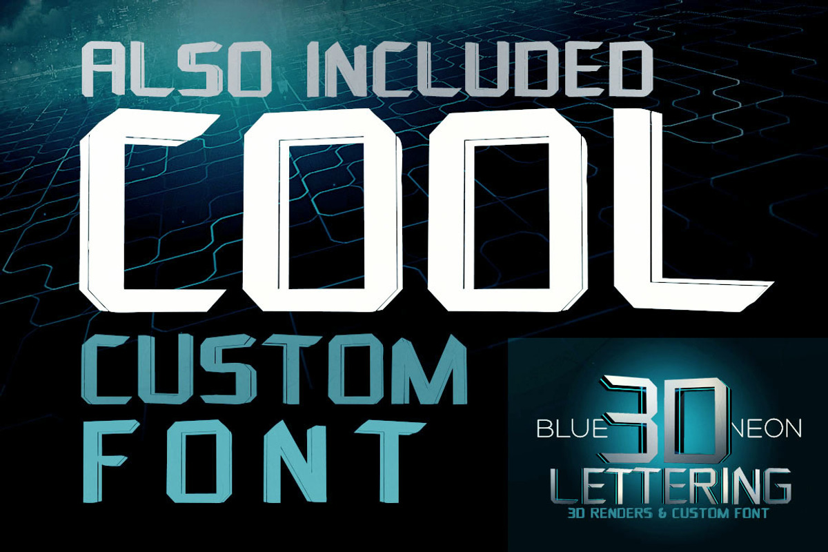 Blue Neon - 3D Lettering + Font preview 3