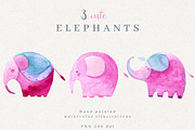 Cute Watercolor Elephants, an Animal Illustration by Bibela (Thumbnail 1 of 2)