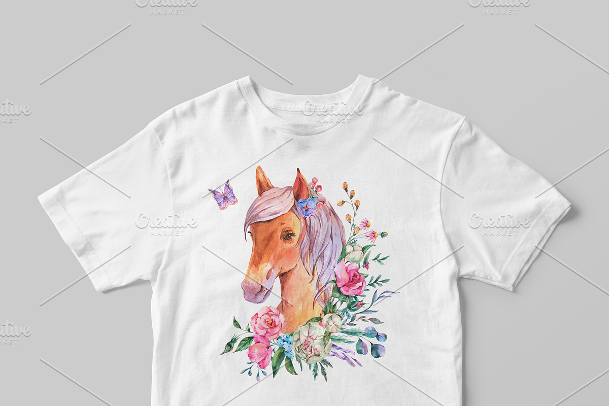 Watercolor Horse Unicorn Clipart, an Animal Illustration by Belusuab (Photo 6 of 18)