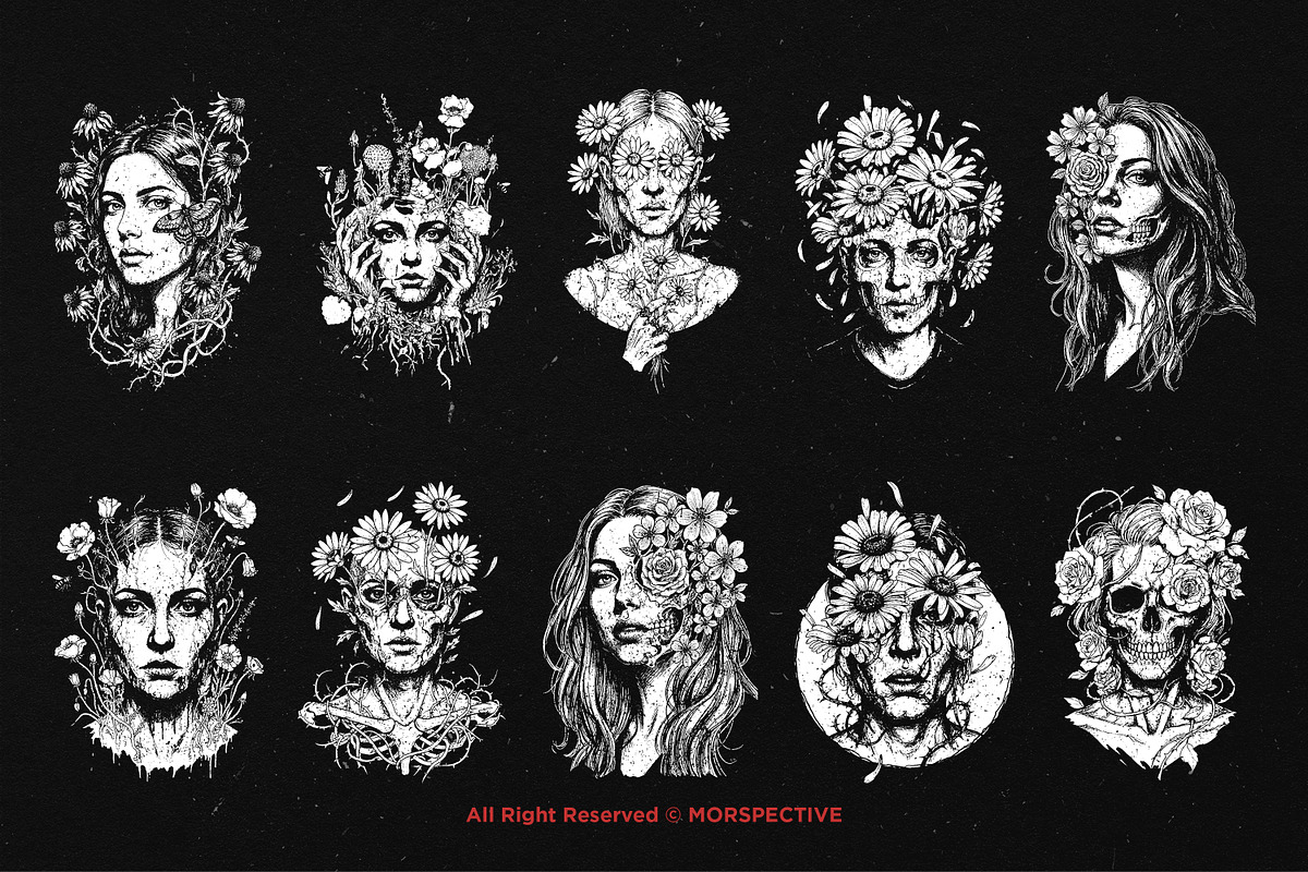 10 Bundle Dark Art Floral Life Girl, an Illustration by Morspective (Photo 6 of 7)