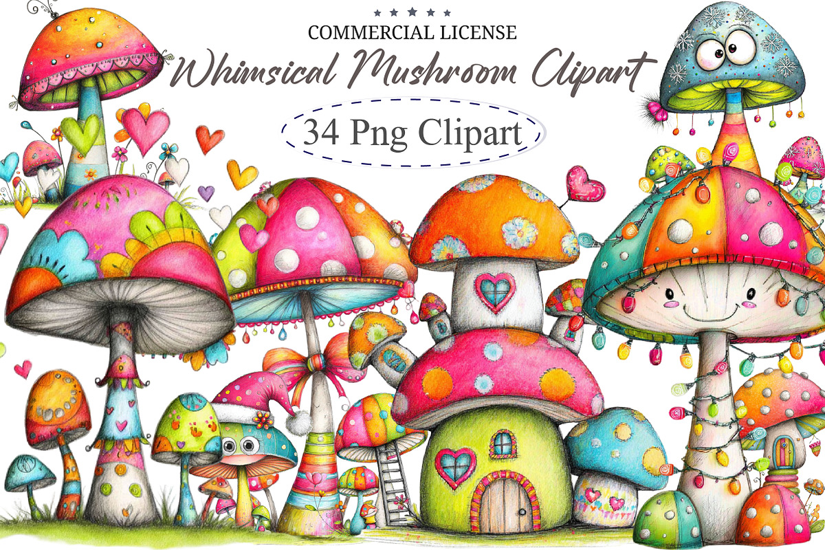 Whimsical Mushroom Clipart Bundle, an Illustration by designcity5 (Photo 1 of 5)