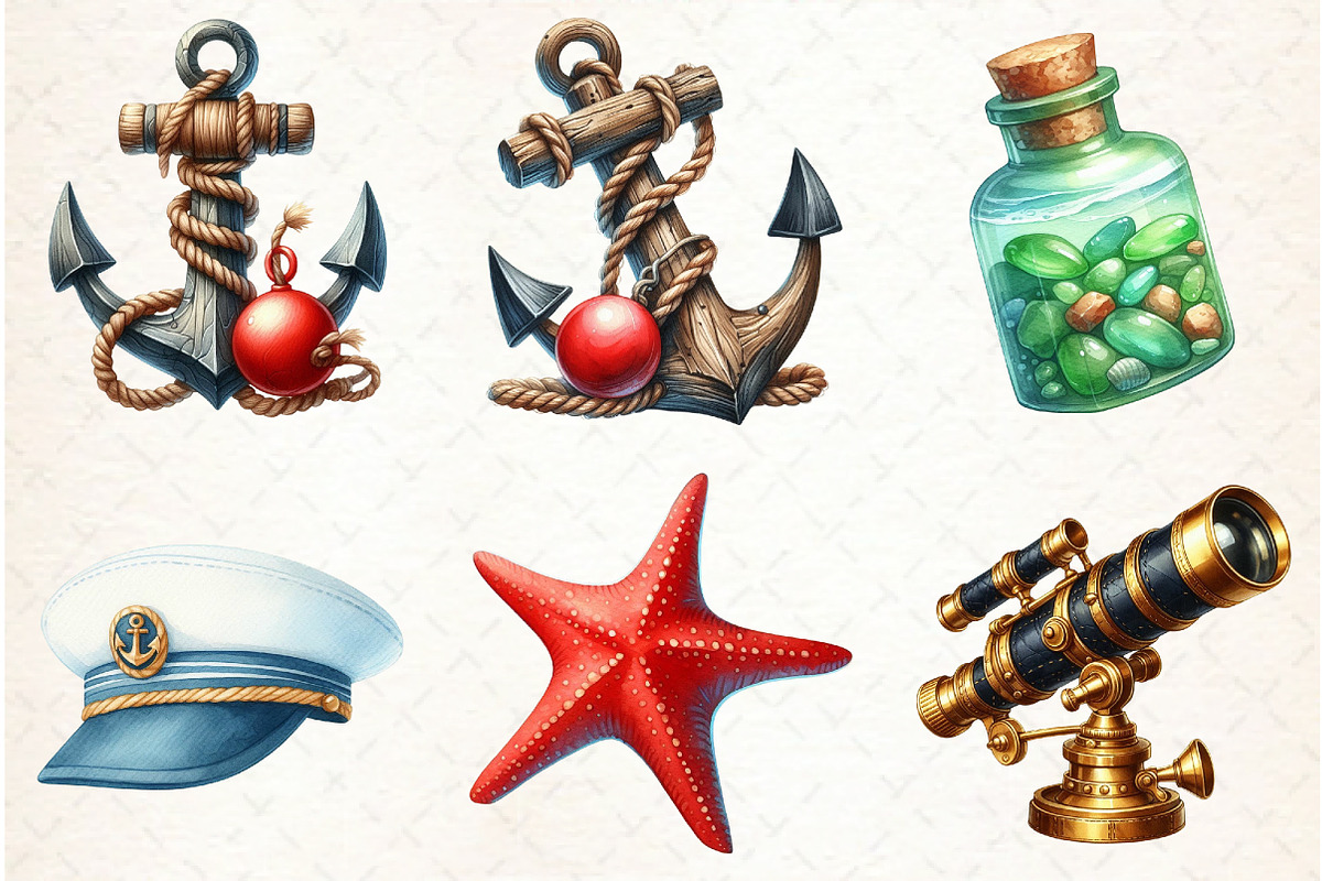 Watercolor Nautical Decor Clipart, an Illustration by Libby Wishes (Photo 4 of 7)