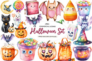 Cute Halloween Set Clipart, an Illustration by CreationArt